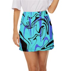 Mint Background Swirl Blue Black Mini Front Wrap Skirt by Cemarart