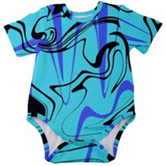 Mint Background Swirl Blue Black Baby Short Sleeve Bodysuit by Cemarart