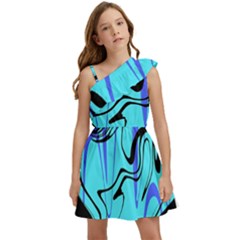 Mint Background Swirl Blue Black Kids  One Shoulder Party Dress by Cemarart