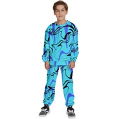 Mint Background Swirl Blue Black Kids  Sweatshirt Set by Cemarart