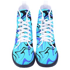 Mint Background Swirl Blue Black Kid s High-top Canvas Sneakers by Cemarart