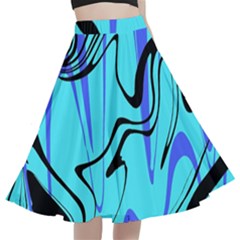 Mint Background Swirl Blue Black A-line Full Circle Midi Skirt With Pocket by Cemarart