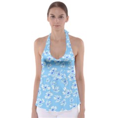 Flowers Pattern Print Floral Cute Tie Back Tankini Top by Cemarart