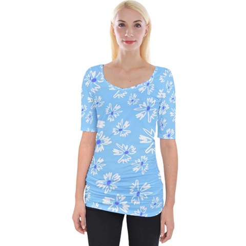 Flowers Pattern Print Floral Cute Wide Neckline T-shirt by Cemarart