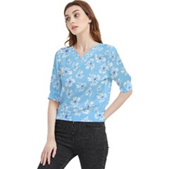 Flowers Pattern Print Floral Cute Quarter Sleeve Blouse