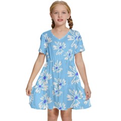 Flowers Pattern Print Floral Cute Kids  Short Sleeve Tiered Mini Dress by Cemarart