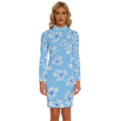 Flowers Pattern Print Floral Cute Long Sleeve Shirt Collar Bodycon Dress by Cemarart