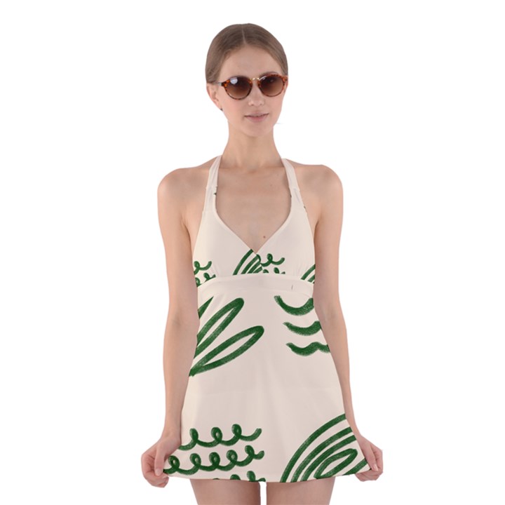 Elements Scribbles Wiggly Lines Halter Dress Swimsuit 