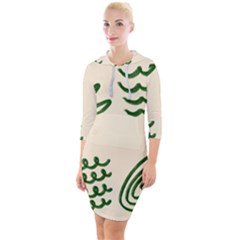 Elements Scribbles Wiggly Lines Quarter Sleeve Hood Bodycon Dress by Cemarart