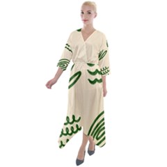 Elements Scribbles Wiggly Lines Quarter Sleeve Wrap Front Maxi Dress by Cemarart