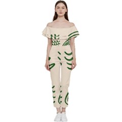 Elements Scribbles Wiggly Lines Bardot Ruffle Jumpsuit by Cemarart