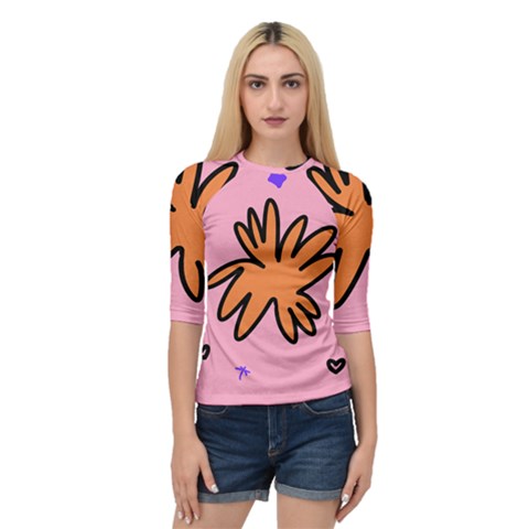 Doodle Flower Sparkles Orange Pink Quarter Sleeve Raglan T-shirt by Cemarart