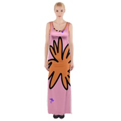 Doodle Flower Sparkles Orange Pink Thigh Split Maxi Dress by Cemarart