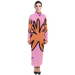 Doodle Flower Sparkles Orange Pink Turtleneck Maxi Dress by Cemarart