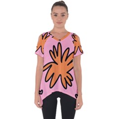 Doodle Flower Sparkles Orange Pink Cut Out Side Drop T-shirt by Cemarart