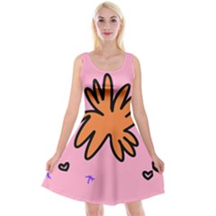 Doodle Flower Sparkles Orange Pink Reversible Velvet Sleeveless Dress