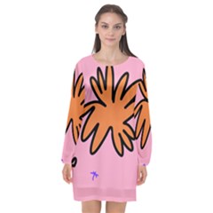 Doodle Flower Sparkles Orange Pink Long Sleeve Chiffon Shift Dress  by Cemarart