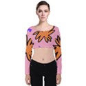 Doodle Flower Sparkles Orange Pink Velvet Long Sleeve Crop Top View1