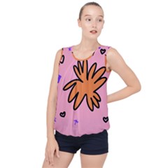 Doodle Flower Sparkles Orange Pink Bubble Hem Chiffon Tank Top by Cemarart