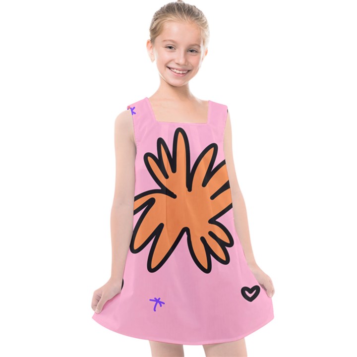 Doodle Flower Sparkles Orange Pink Kids  Cross Back Dress