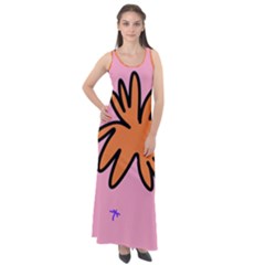 Doodle Flower Sparkles Orange Pink Sleeveless Velour Maxi Dress by Cemarart