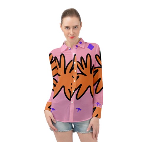 Doodle Flower Sparkles Orange Pink Long Sleeve Chiffon Shirt by Cemarart