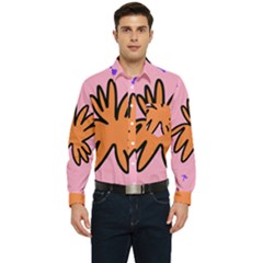 Doodle Flower Sparkles Orange Pink Men s Long Sleeve Pocket Shirt  by Cemarart