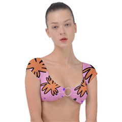 Doodle Flower Sparkles Orange Pink Cap Sleeve Ring Bikini Top by Cemarart