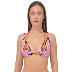 Doodle Flower Sparkles Orange Pink Double Strap Halter Bikini Top by Cemarart