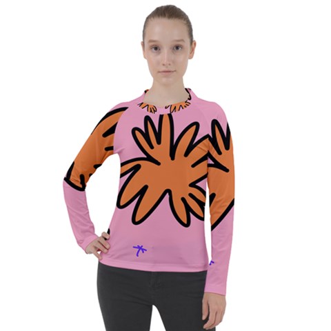 Doodle Flower Sparkles Orange Pink Women s Pique Long Sleeve T-shirt by Cemarart