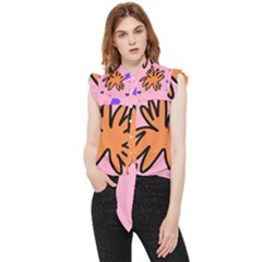 Doodle Flower Sparkles Orange Pink Frill Detail Shirt by Cemarart