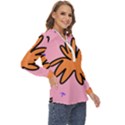 Doodle Flower Sparkles Orange Pink Zip Up Long Sleeve Blouse View3