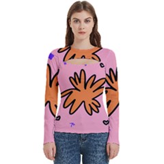 Doodle Flower Sparkles Orange Pink Women s Cut Out Long Sleeve T-shirt by Cemarart