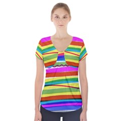 Print Ink Colorful Background Short Sleeve Front Detail Top by Cemarart