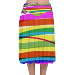 Print Ink Colorful Background Velvet Flared Midi Skirt by Cemarart