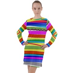 Print Ink Colorful Background Long Sleeve Hoodie Dress by Cemarart