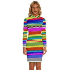 Print Ink Colorful Background Long Sleeve Shirt Collar Bodycon Dress by Cemarart