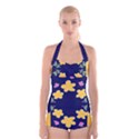 Doodle Flower Leaves Plant Design Boyleg Halter Swimsuit  View1