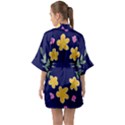 Doodle Flower Leaves Plant Design Half Sleeve Satin Kimono  View2