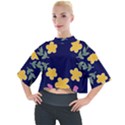 Doodle Flower Leaves Plant Design Mock Neck T-Shirt View1