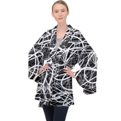 Ink Texture Colorful Blots Red Long Sleeve Velvet Kimono  by Cemarart