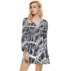 Flower Print Doodle Pattern Floral Tiered Long Sleeve Mini Dress by Cemarart