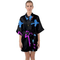 Ink Brushes Texture Grunge Half Sleeve Satin Kimono  by Cemarart