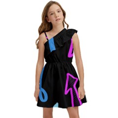 Ink Brushes Texture Grunge Kids  One Shoulder Party Dress by Cemarart