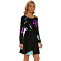 Ink Brushes Texture Grunge Long Sleeve Wide Neck Velvet Dress View3