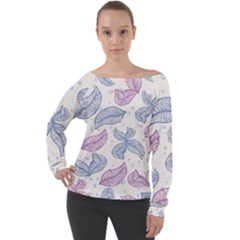 Blob Gradient Blur Scatter Off Shoulder Long Sleeve Velour Top by Cemarart