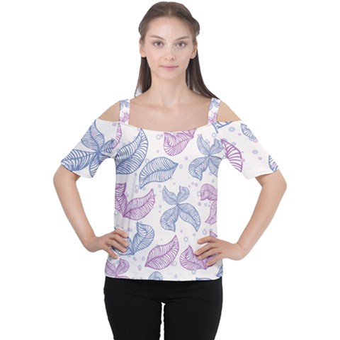 Boho Bohemian Leaves Branch Beige Cutout Shoulder T-shirt by Cemarart