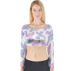 Leaves Line Art Background Long Sleeve Crop Top by Cemarart