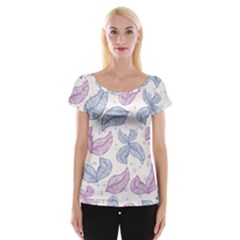 Leaves Line Art Background Cap Sleeve Top by Cemarart