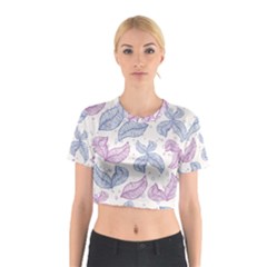 Leaves Line Art Background Cotton Crop Top by Cemarart